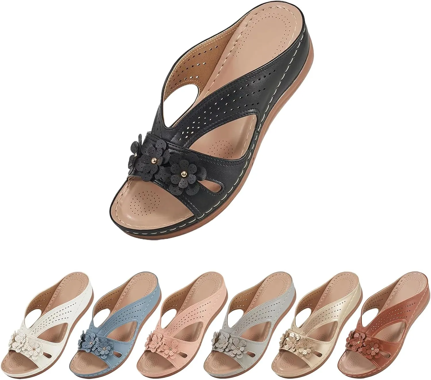 Women's Orthopedic Sandals with Arch Support Slip-On Wedge Heel Memory Foam Platform Non-Slip Beach Shoes Dressy Summer Comfort Sandals with Fashion Retro Floral