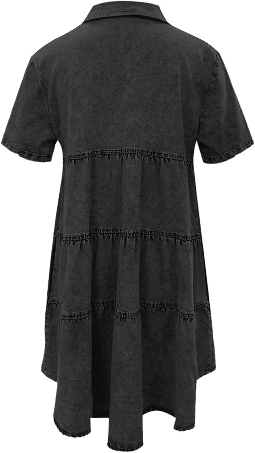 Womens Plus Size Denim Jean Dress Romper Outfit Knee Length Summer Casual for Women 2025 with Sleeves T Shirt Dresses