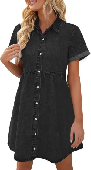 Womens Plus Size Denim Jean Dress Romper Outfit Knee Length Summer Casual for Women 2025 with Sleeves T Shirt Dresses