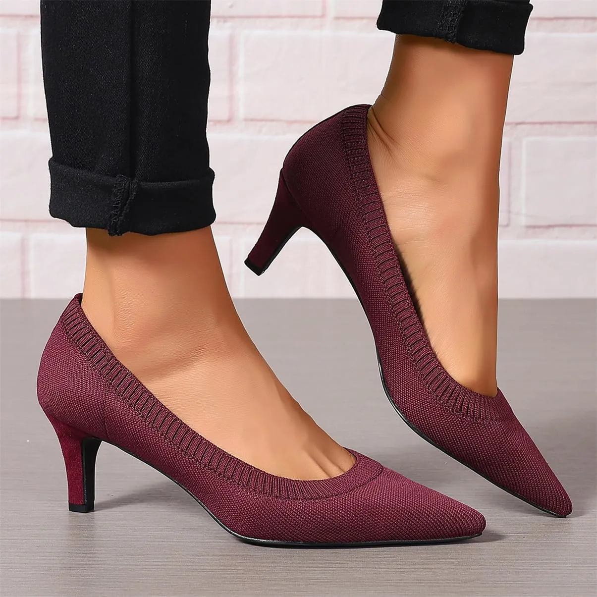 Women's Pumps Kitten Heel Pump Shoes Pointed Toe Knit Comfortable Dress Shoes for Work Business Casual Party Dressy, US Size 4-11
