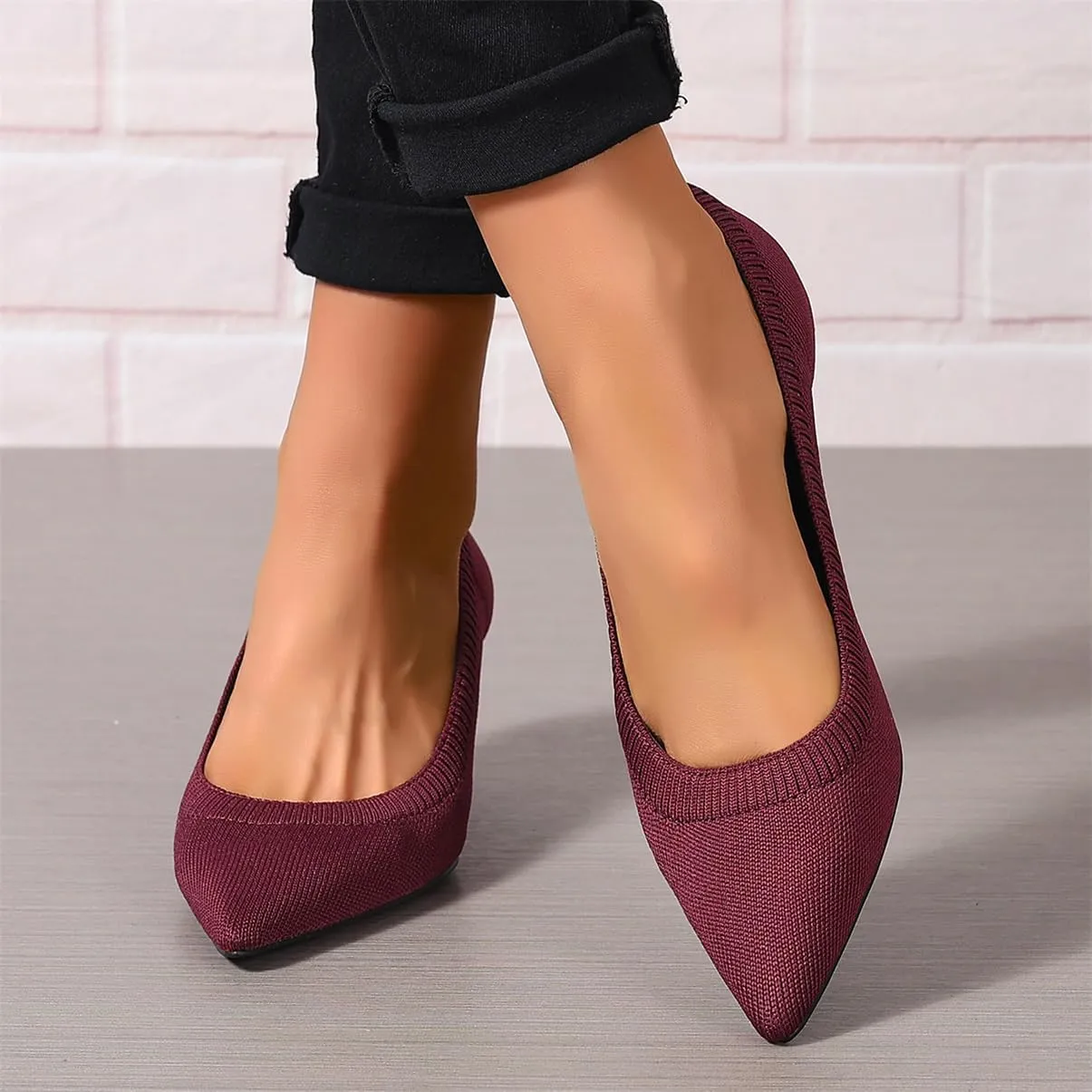 Women's Pumps Kitten Heel Pump Shoes Pointed Toe Knit Comfortable Dress Shoes for Work Business Casual Party Dressy, US Size 4-11