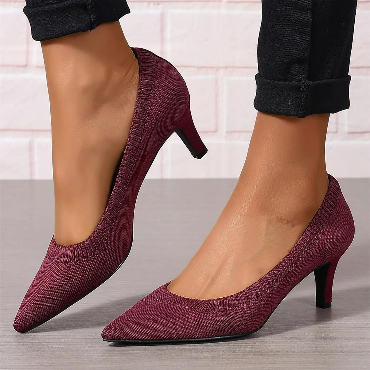 Women's Pumps Kitten Heel Pump Shoes Pointed Toe Knit Comfortable Dress Shoes for Work Business Casual Party Dressy, US Size 4-11