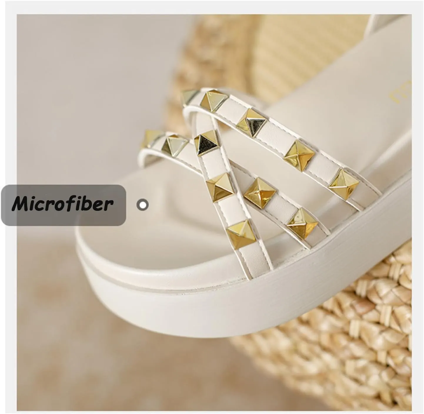 Women's Rivets Leather Platform Flat Sandals with Ankle Buckle Open Toe Comfort Soft Summer Sandals for Dress Party Casual Shoes
