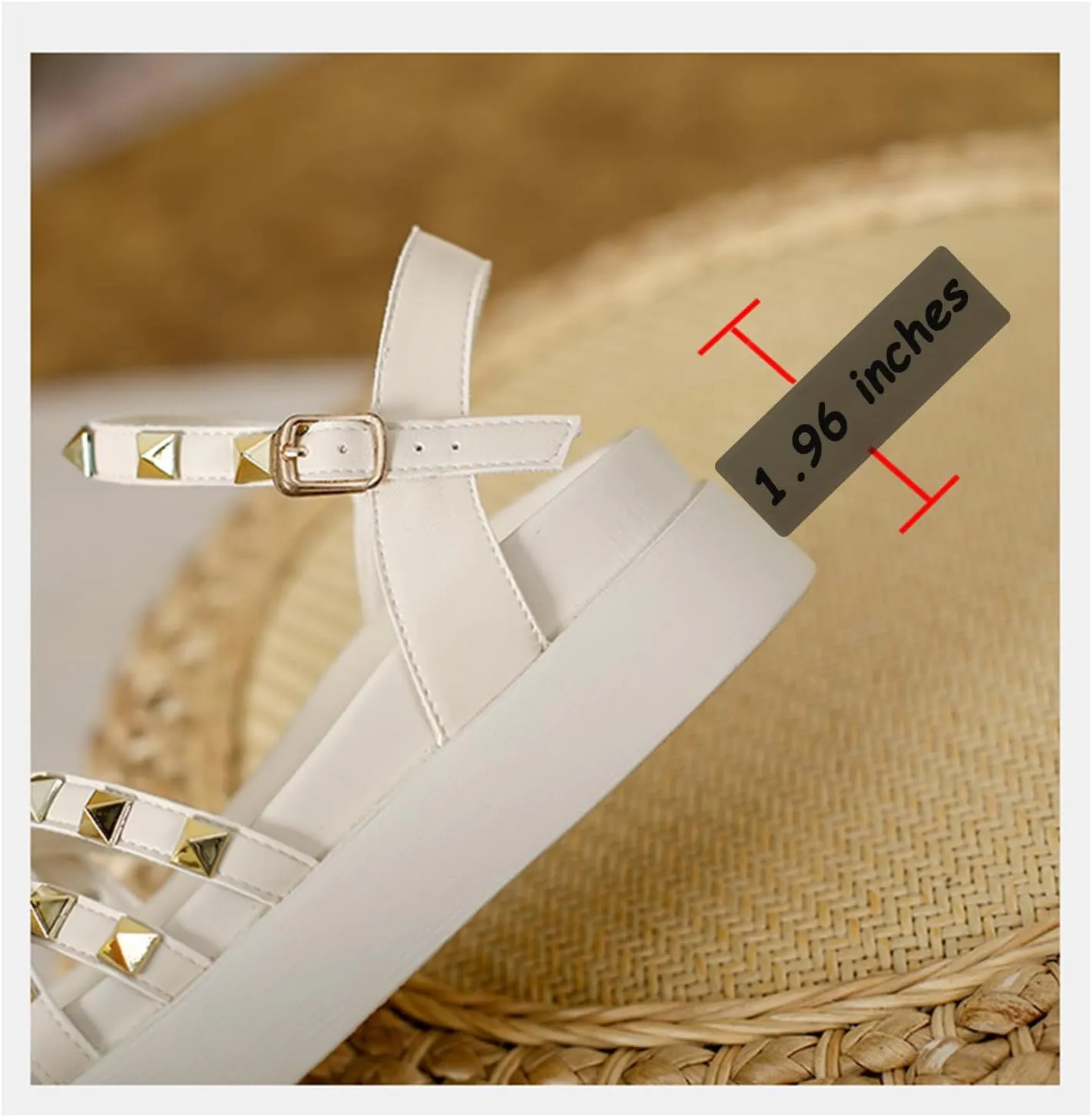Women's Rivets Leather Platform Flat Sandals with Ankle Buckle Open Toe Comfort Soft Summer Sandals for Dress Party Casual Shoes