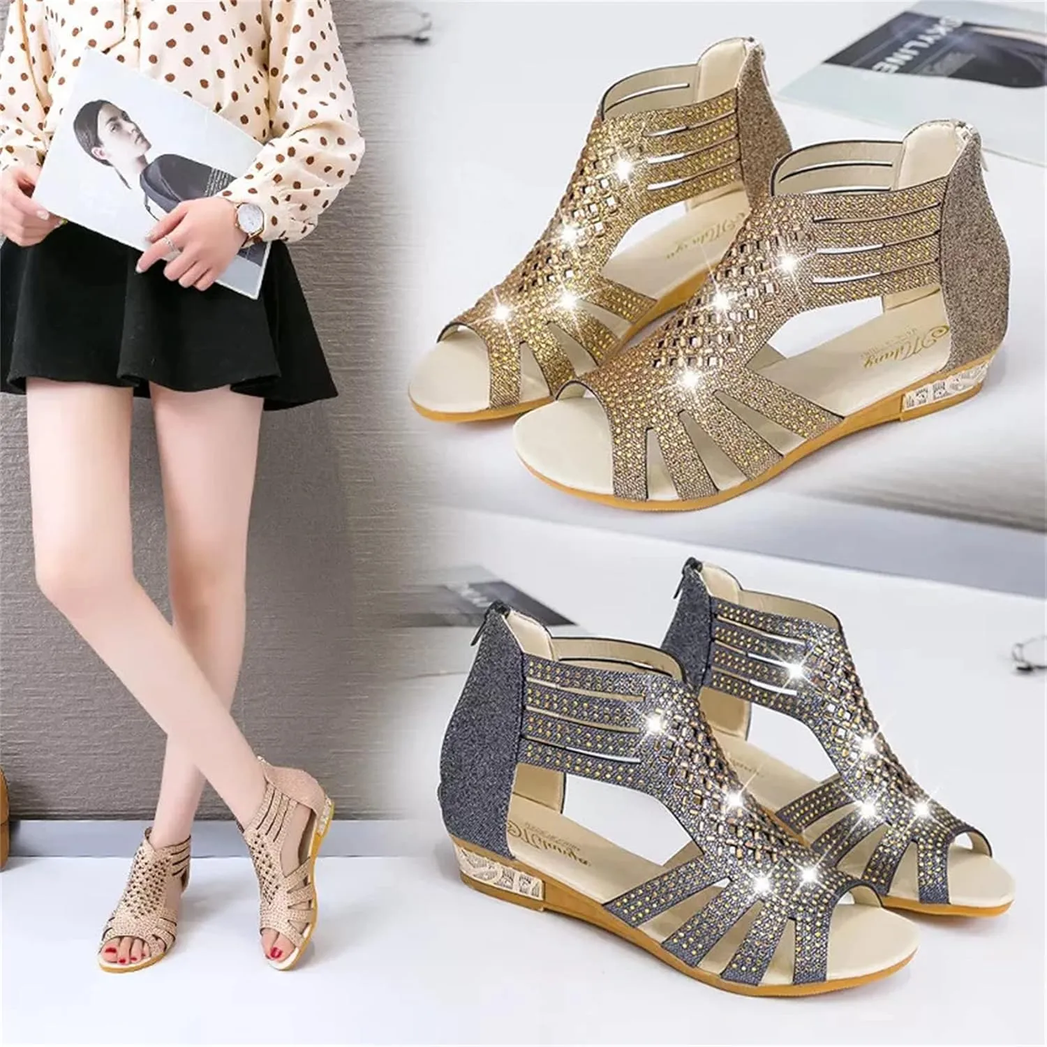 Women's Sling Wedge Sandal Ankle T Strap Fish Mouth Ladies's Bold Buckles Studded Wedge Sandal Beach Shoes Strappy Open Toe Platform Wedges Heeled Sandals Shoes for Women,Black,US8/EU40
