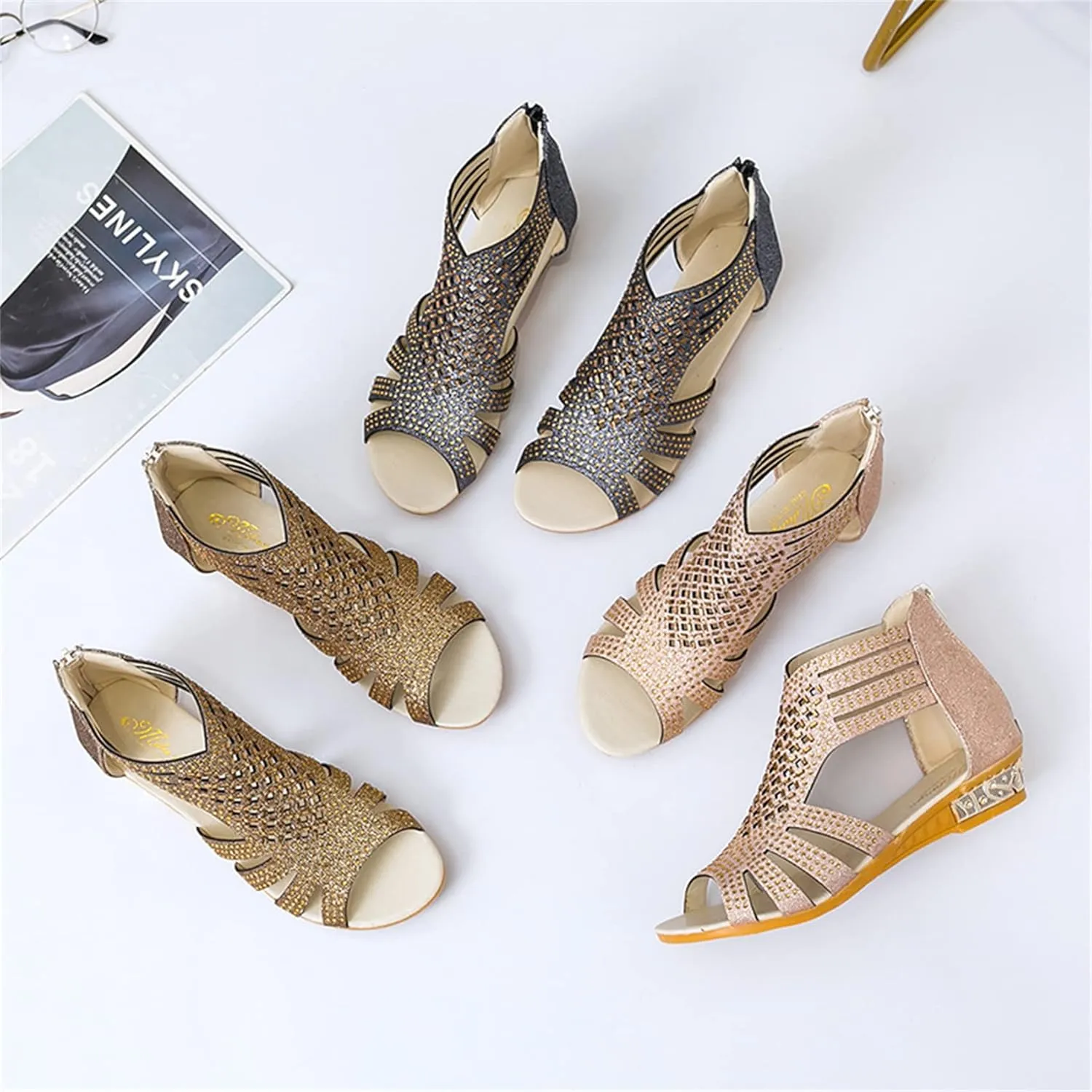 Women's Sling Wedge Sandal Ankle T Strap Fish Mouth Ladies's Bold Buckles Studded Wedge Sandal Beach Shoes Strappy Open Toe Platform Wedges Heeled Sandals Shoes for Women,Black,US8/EU40