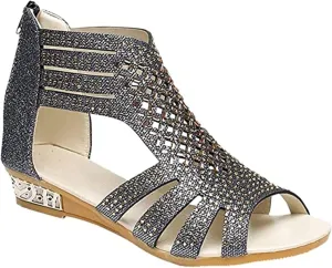 Women's Sling Wedge Sandal Ankle T Strap Fish Mouth Ladies's Bold Buckles Studded Wedge Sandal Beach Shoes Strappy Open Toe Platform Wedges Heeled Sandals Shoes for Women,Black,US8/EU40