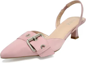Women's Slingback Kitten Heels 2.3IN Pointed Toe Low Heel Pumps Buckle Closed Toe Formal Party Wedding Dress Pump Shoes