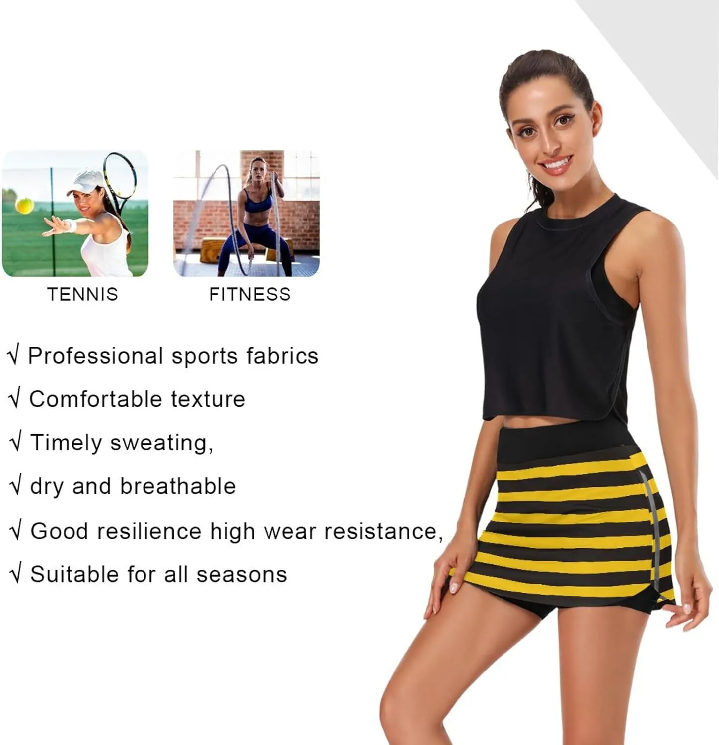 Women's Tennis Skirt Inner Shorts Lightweight Golf Casual Sports Skirt with Pockets