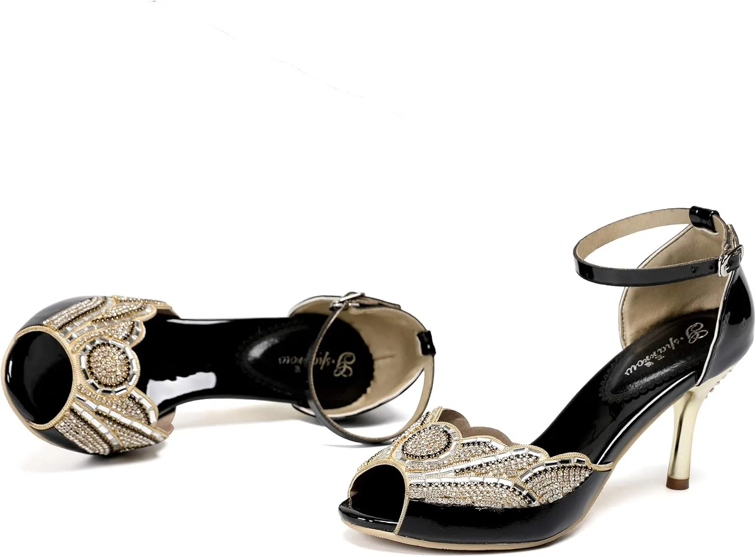 Women's Toe Handmade Rhinestones Crystal Heel Evening Bridal Wedding Prom Sandals