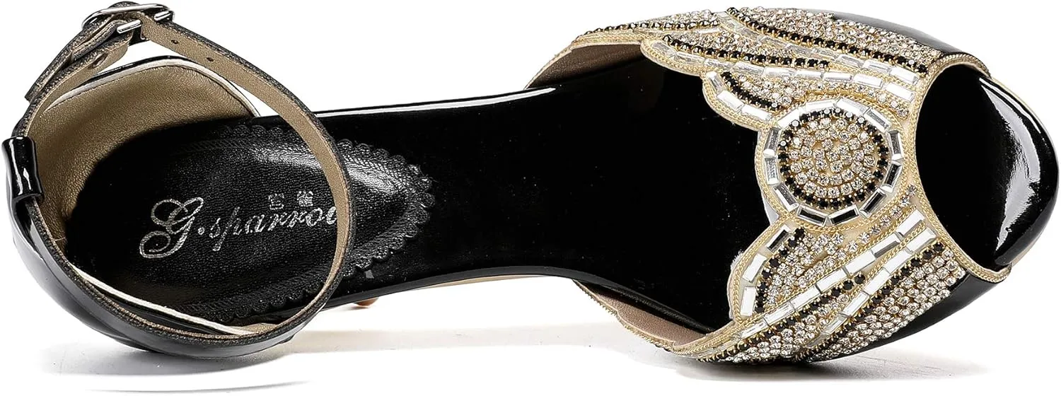 Women's Toe Handmade Rhinestones Crystal Heel Evening Bridal Wedding Prom Sandals