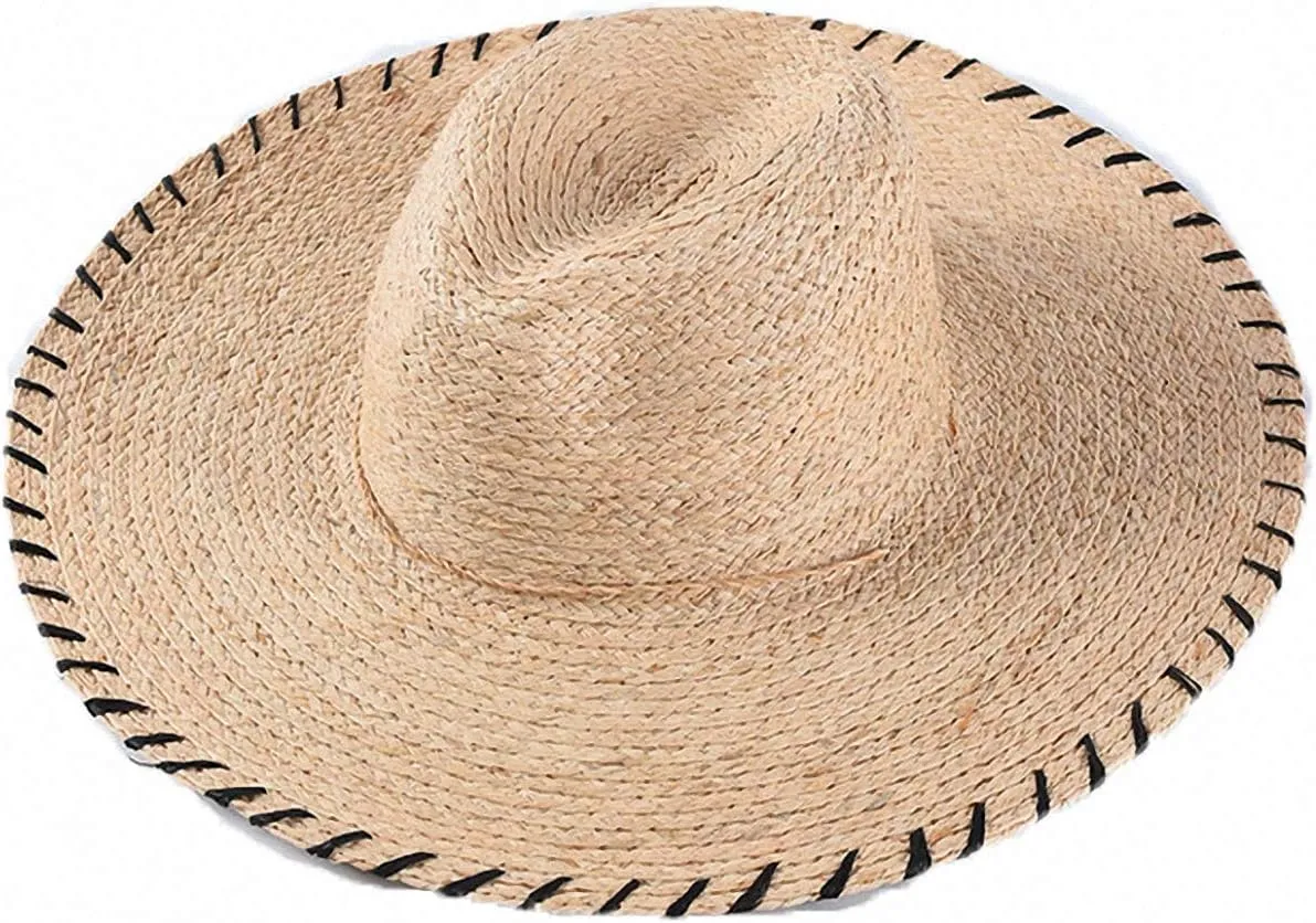 Women's Wide Brim Braided Sun Hat UPF 50  Sun Protection Floppy Summer Beach Cap Lafite Straw Hat