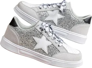 Women's Y2K Star Glitter Chunky Skate Shoes Retro Platform Sneakers, Shiny Outdoor Casual Shoes for Streetwear (Grey,8)