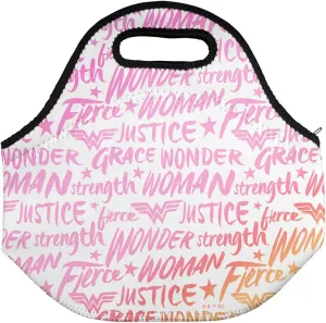 Wonder Woman Words of Wisdom Soft Neoprene Lunch Bag, Lightweight, Insulated, Reusable for School, Work, Office