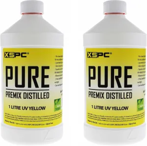 XSPC Pure Premix Distilled PC Coolant, 1 Liter, UV Yellow, 2-Pack
