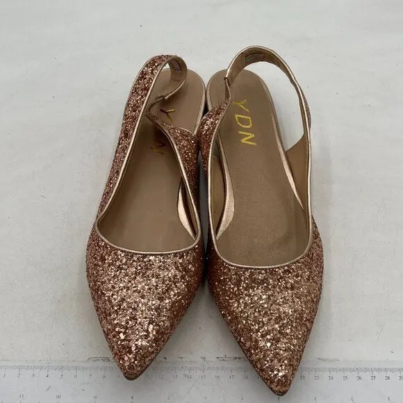 YDN Rose Gold Pointed Toe Slingback Low Heel Slide Sandal Comfortable Dress Pump