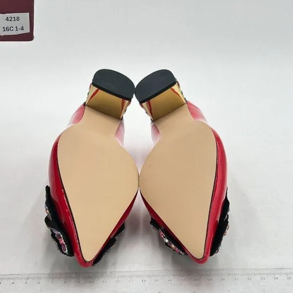YDN Women Pointed Toe Bow Pump Colorful Rhinestone Block Low Heel Butterfly Slip