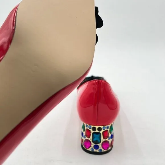 YDN Women Pointed Toe Bow Pump Colorful Rhinestone Block Low Heel Butterfly Slip