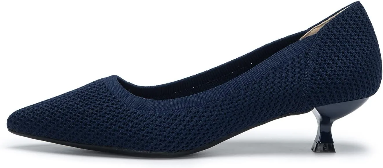YEOJOU Heels for Women Knit Pointed Toe Women Pump Shoes Low Heel Comfortable Womens Dress Shoes Work
