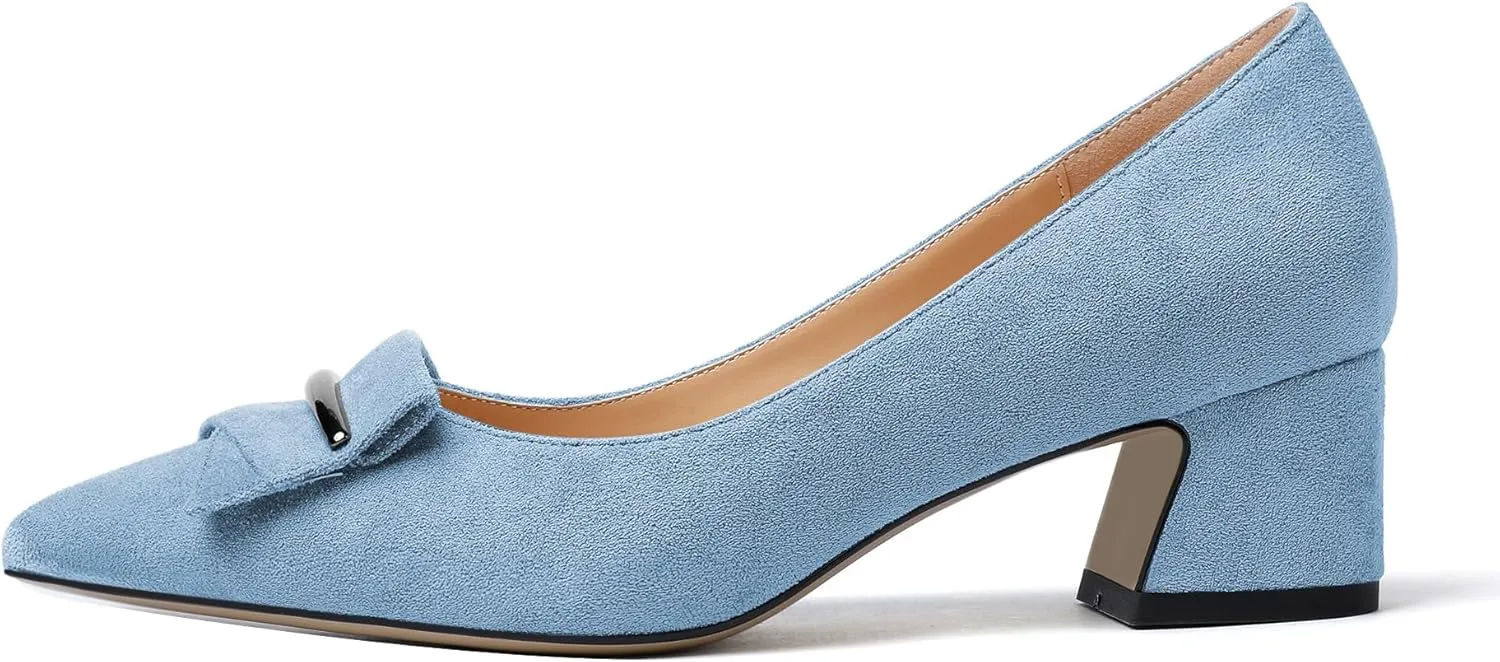 YODEKS Women's Chunky Heel Pumps Low Block Heel Pointed Toe Slip on Dress Pump Shoes for Work Casual Daily Life Party Dress Shoes