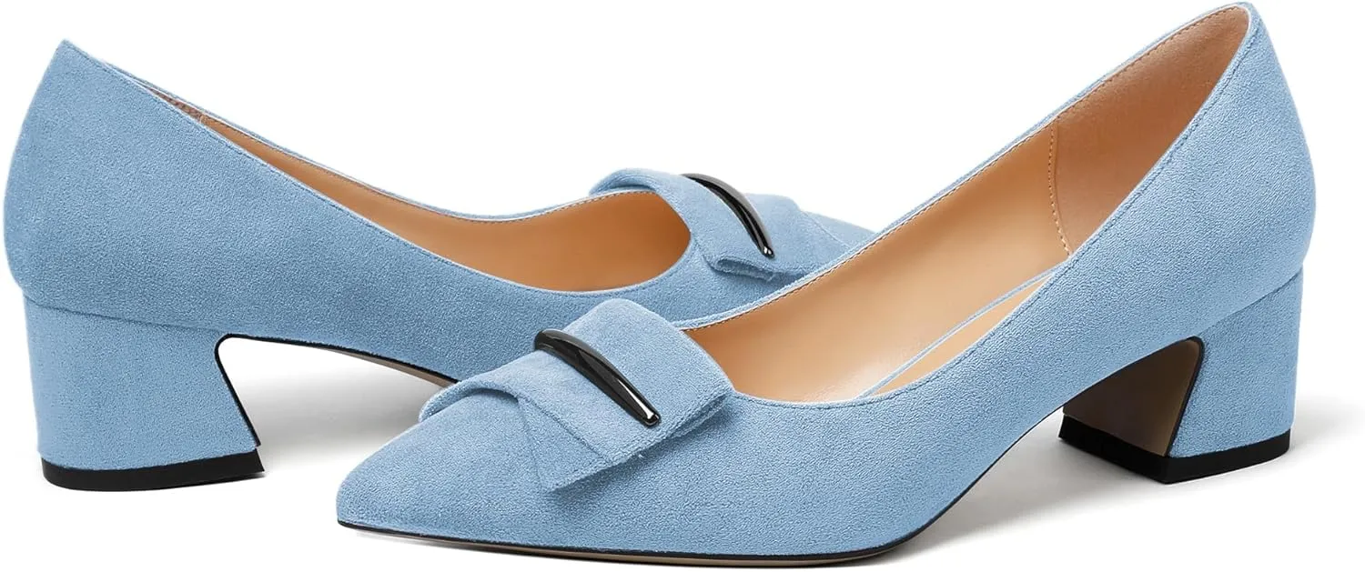 YODEKS Women's Chunky Heel Pumps Low Block Heel Pointed Toe Slip on Dress Pump Shoes for Work Casual Daily Life Party Dress Shoes