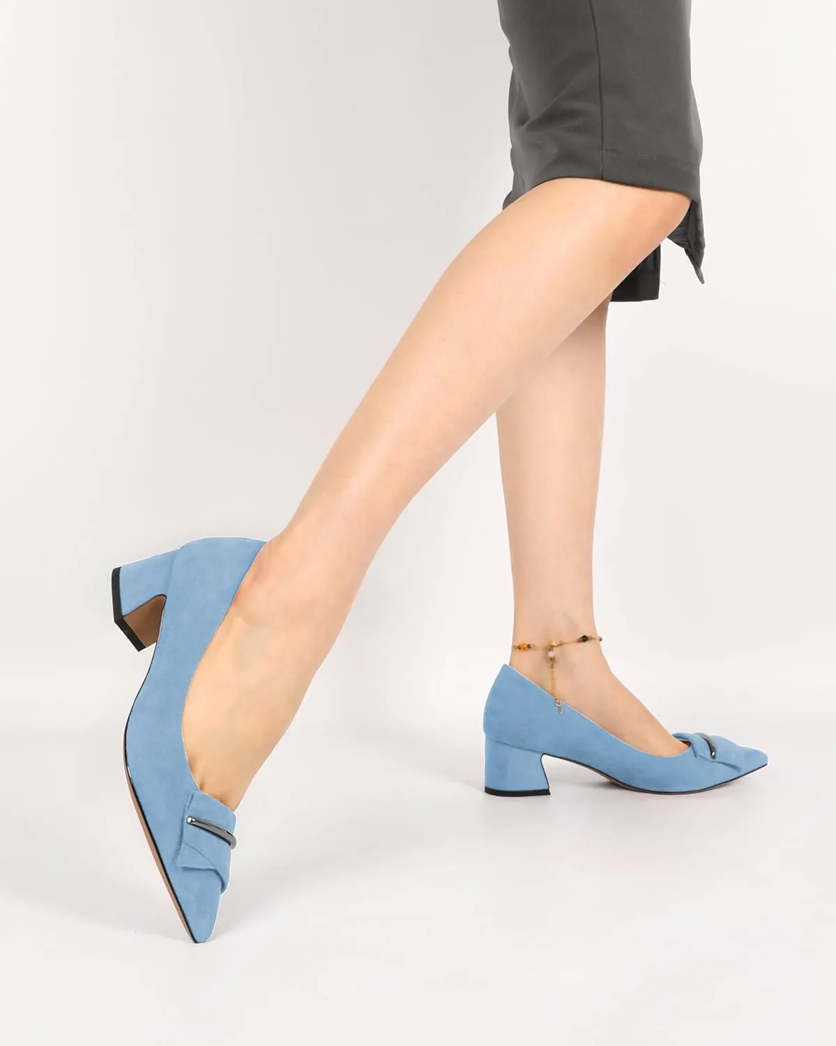 YODEKS Women's Chunky Heel Pumps Low Block Heel Pointed Toe Slip on Dress Pump Shoes for Work Casual Daily Life Party Dress Shoes