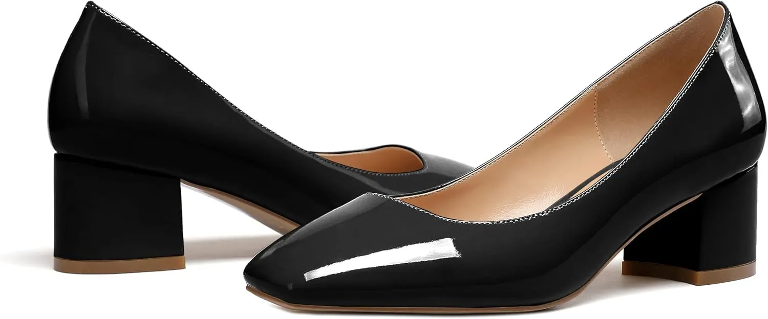 YODEKS Women's Low Block Chunky Heel Pumps Square Toe Slip on Closed Toe Dress Pump Shoes 2 Inch for Work Office Casual Daily Life Party Ladies Dress