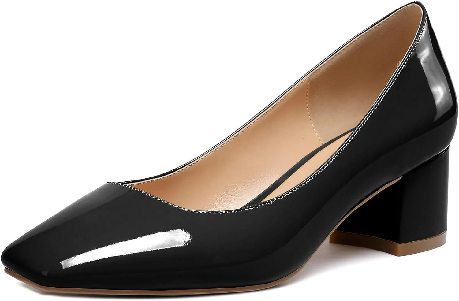 YODEKS Women's Low Block Chunky Heel Pumps Square Toe Slip on Closed Toe Dress Pump Shoes 2 Inch for Work Office Casual Daily Life Party Ladies Dress