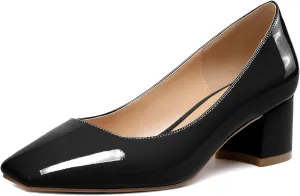 YODEKS Women's Low Block Chunky Heel Pumps Square Toe Slip on Closed Toe Dress Pump Shoes 2 Inch for Work Office Casual Daily Life Party Ladies Dress
