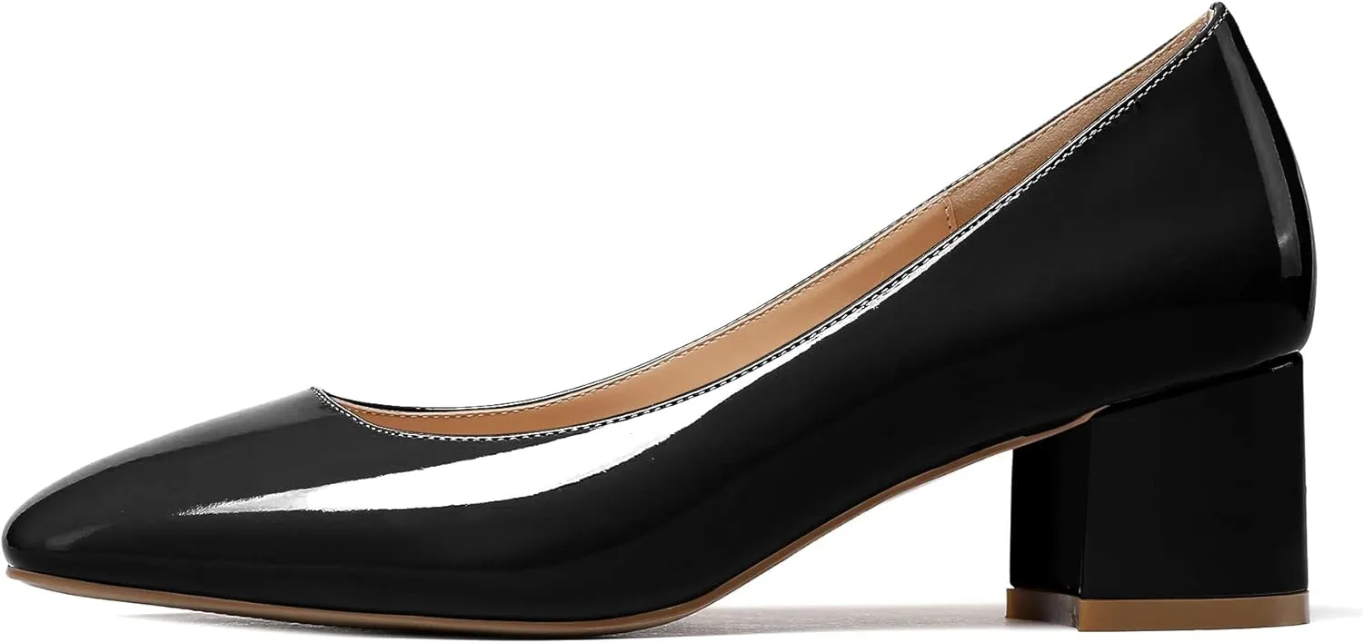 YODEKS Women's Low Block Chunky Heel Pumps Square Toe Slip on Closed Toe Dress Pump Shoes 2 Inch for Work Office Casual Daily Life Party Ladies Dress