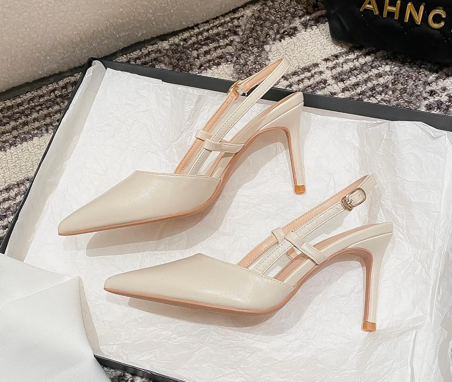 YooPrettyz Women Pointed Toe Shoes Slingback Pumps Strappy Formal Dressy Heels Office Slim High Heels Shoes