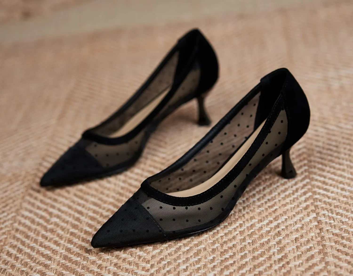 YooPrettyz Women See Through Mesh Sexy High Heels Formal Dressy Pump Shoes Pointed Toe Office Kitten Heels