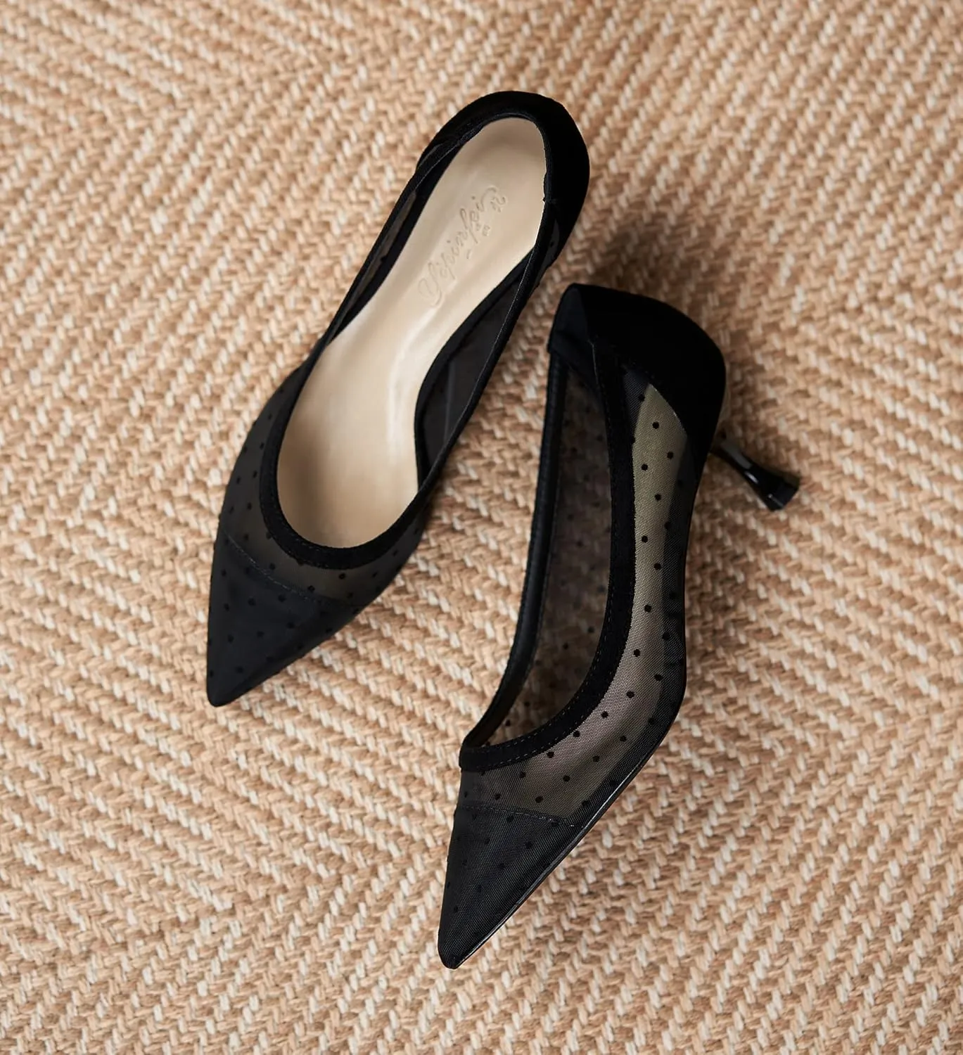 YooPrettyz Women See Through Mesh Sexy High Heels Formal Dressy Pump Shoes Pointed Toe Office Kitten Heels