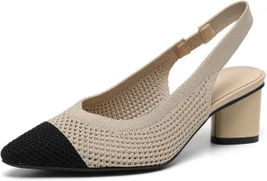 youngshow Pointed Toe Women Pumps, Comfort Slingback Heels with Arch Support, Cute Kitten Heels with Ankle Strap for Womens, Walking Office, Black