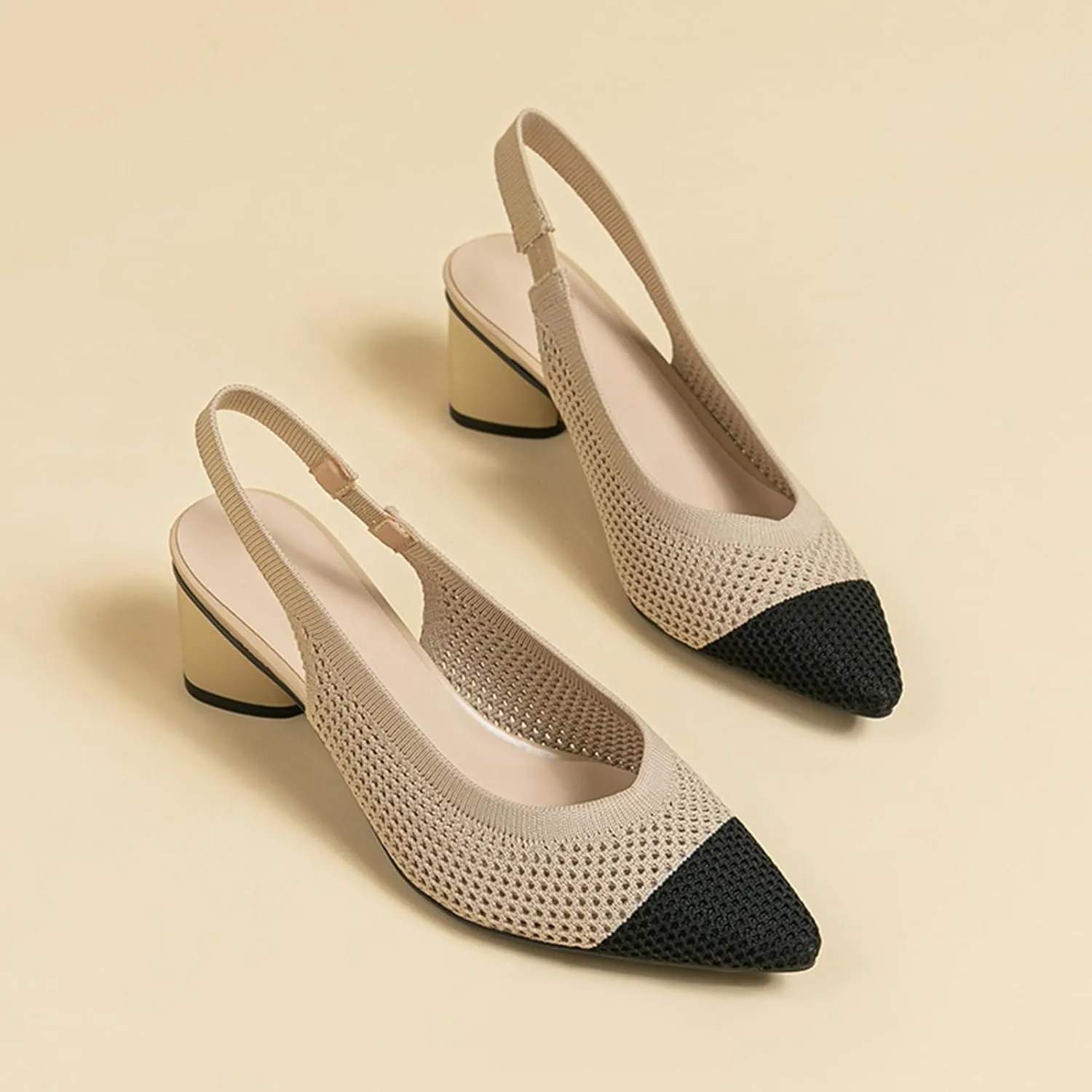 youngshow Pointed Toe Women Pumps, Comfort Slingback Heels with Arch Support, Cute Kitten Heels with Ankle Strap for Womens, Walking Office, Black