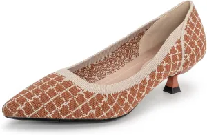 youngshow Women's Pumps Kitten Heels Pointed Toe Knit Slip On Comfortable Casual Formal Dress Shoes