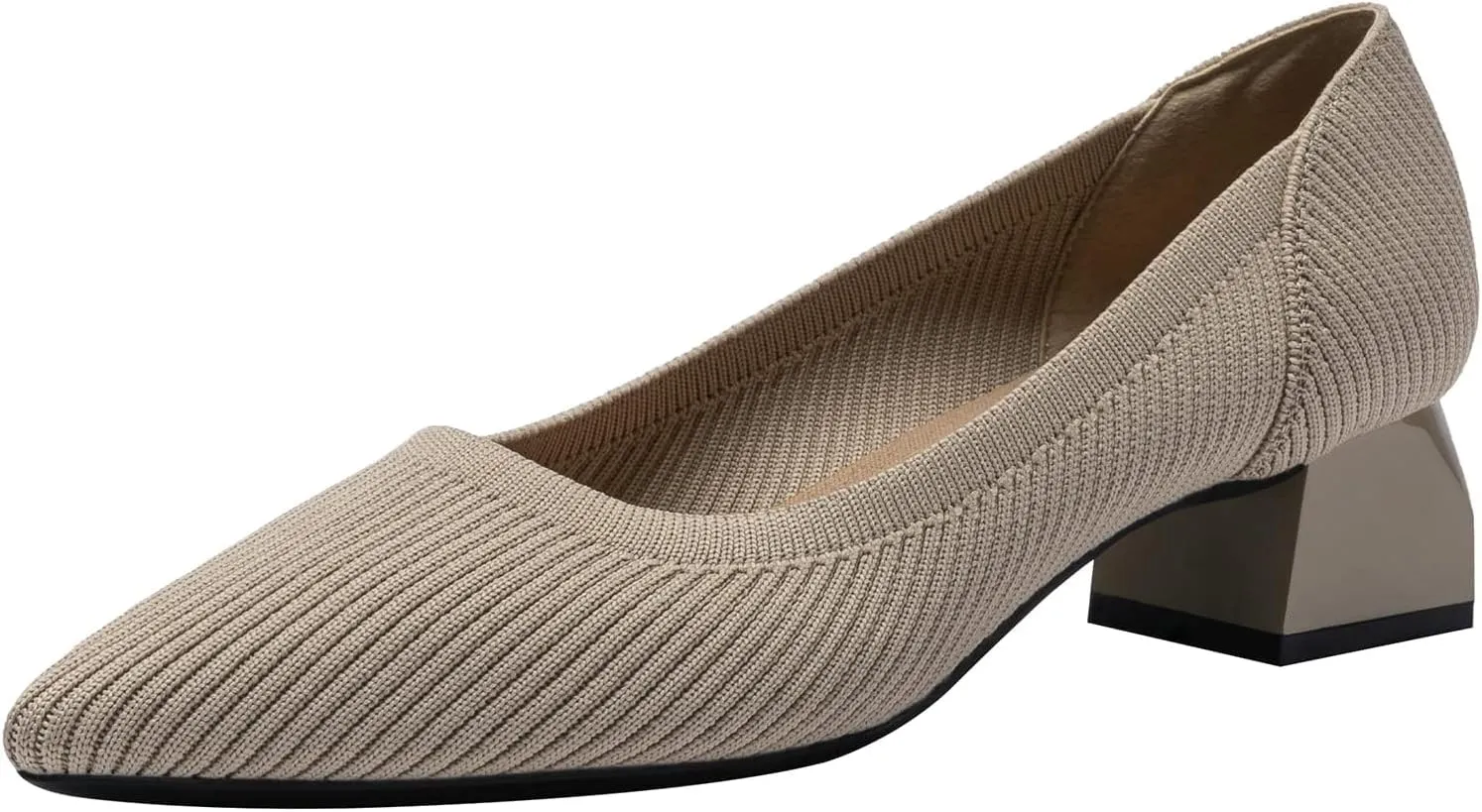 youngshow Women's Pumps Kitten Heels Pointed Toe Knit Slip On Comfortable Casual Formal Dress Shoes