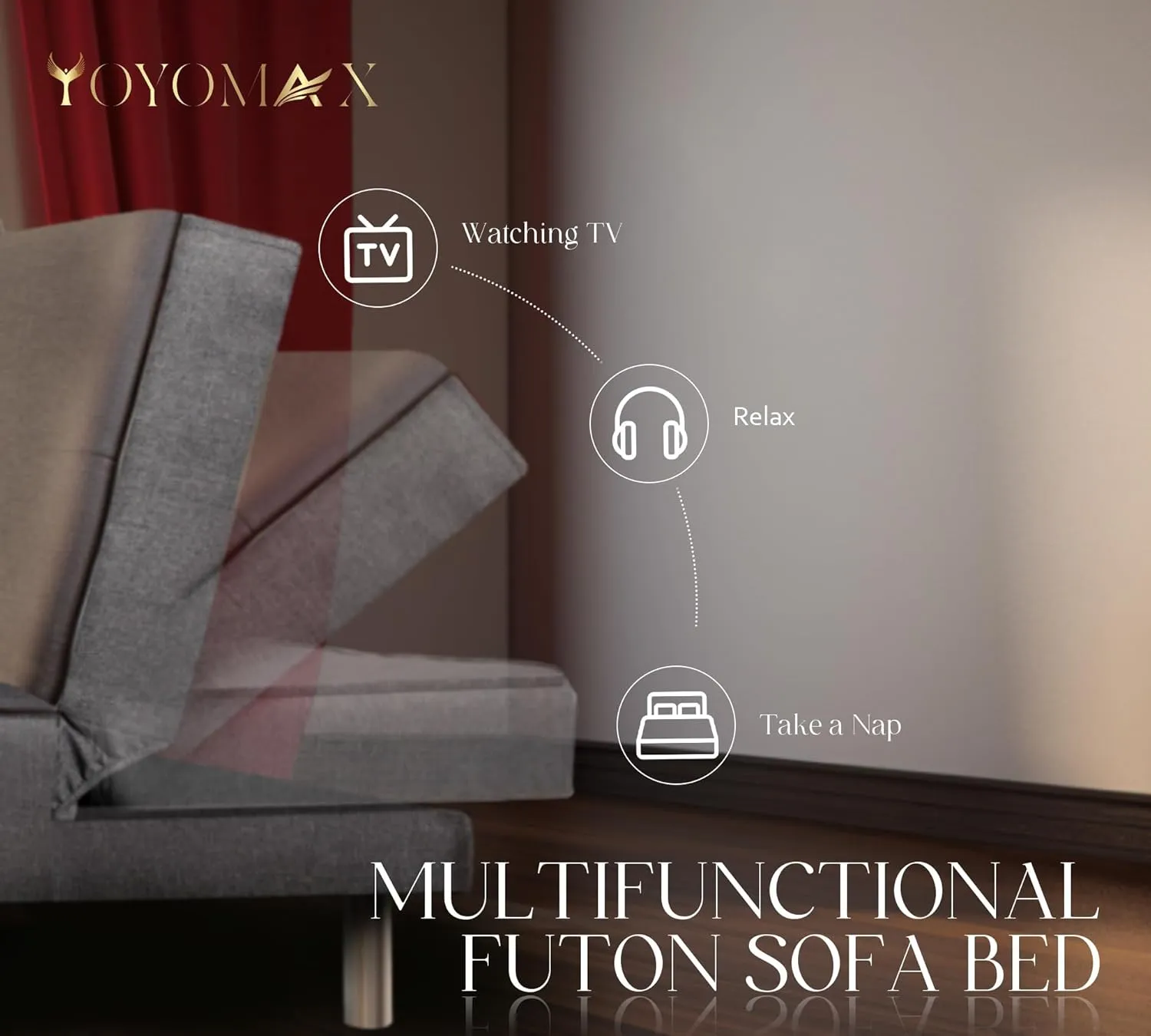 yoyomax Futon Sofa Bed Couch, Convertible Sofa Bed- Breathable Fabric Folding Sofa Bed Easy to Clean-Ideal for Bedroom, Living Room, Apartment and Office-Compact Design for Spacing Saving