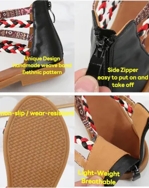 YTINGNICE Summer Sandals for Women Flat Sandals Ethnic Style Woven Straps Casual Vintage Flat Shoes Outdoor Shoes Ankle Slippers