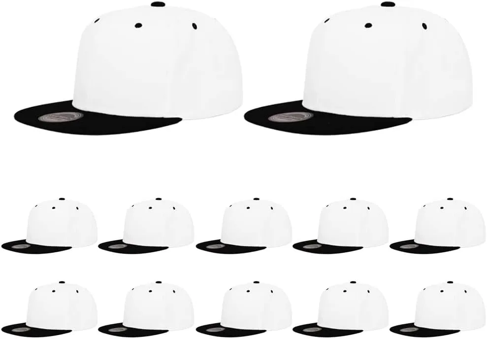 ZH Plain Flat Brim Snapback Baseball Caps Adjustable Blank Baseball Caps Wholesale 12 Pack…