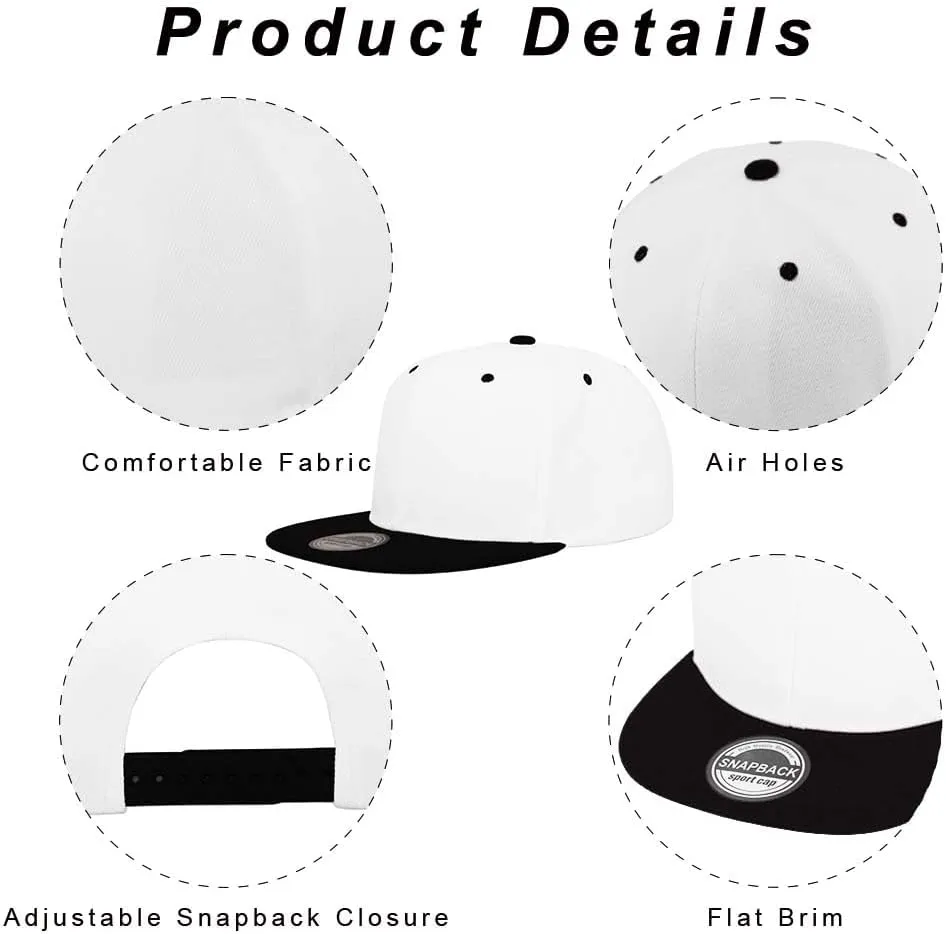 ZH Plain Flat Brim Snapback Baseball Caps Adjustable Blank Baseball Caps Wholesale 12 Pack…