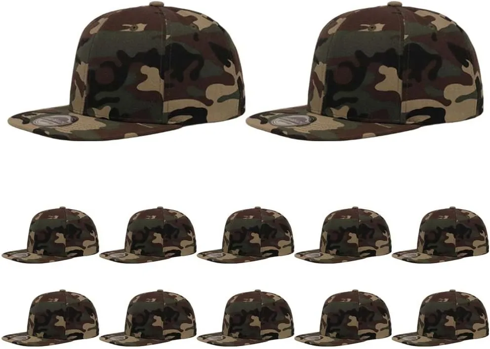 ZH Plain Flat Brim Snapback Baseball Caps Adjustable Blank Baseball Caps Wholesale 12 Pack…